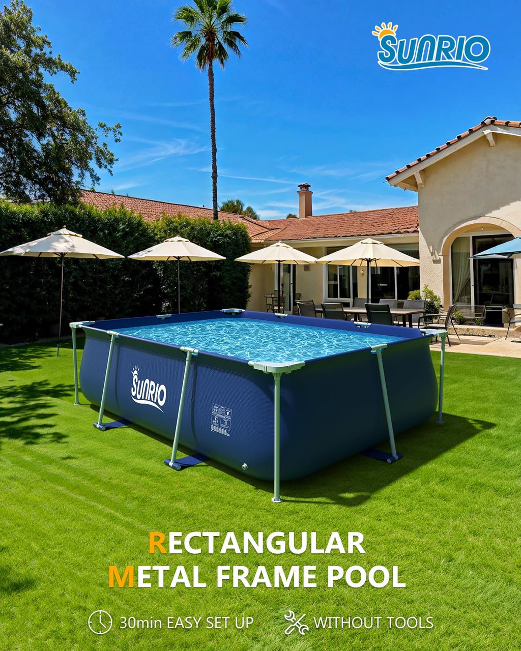 Metal Pro 10' X 79' X 26' Rectangle Pool Durable Steel Frame Above Ground Pool for Outdoor Backyard Swimming Pool Suitable Friends Family Adults Kids