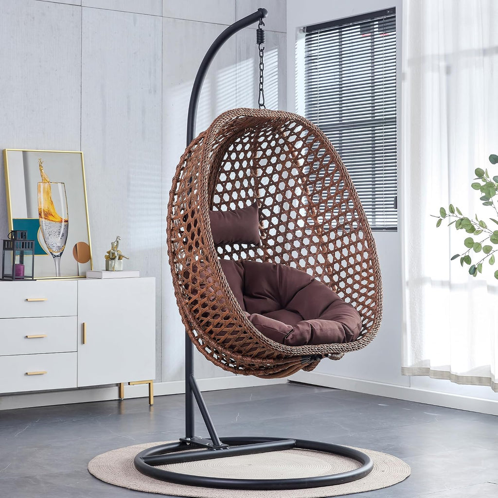 Egg Chair Indoor/Outdoor, Hanging Swing Chair for Bedroom, Patio & Balcony - Heavy Duty 350LBS, Brown