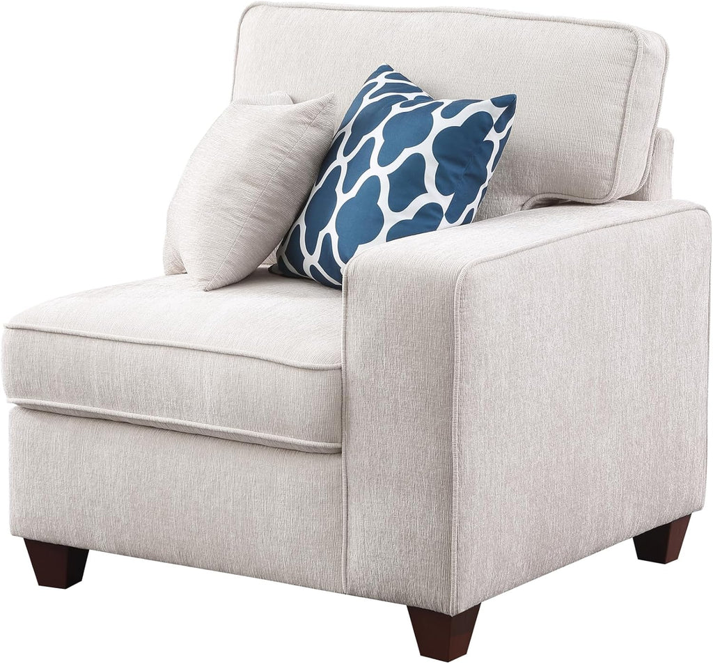Ball & Cast 127' L-Shaped Sectional Couch with Movable Ottoman&6 Throw Pillow,7 Seat Chenille Upholstered Sofa W/2 Cup Holder,USB Port&Hidden Storage Box,DIY Combination,for Livingroom,Apartment,Beige