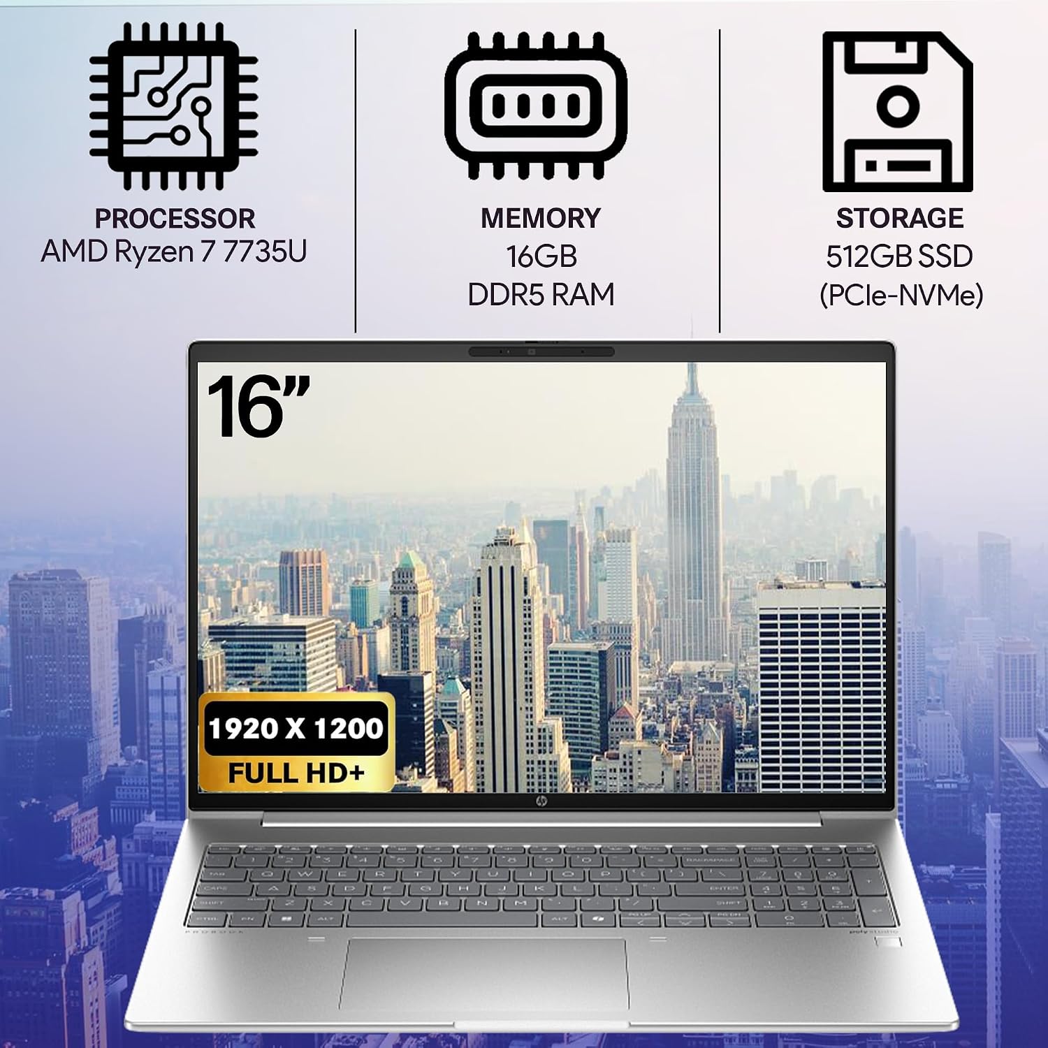 HP ProBook 465 460 G11 Business Laptop 16 FHD+ Display, AMD Ryzen 7 7735U, 16GB DDR5 RAM, 512GB NVMe, Wi-Fi 6E, RJ-45, Webcam, Backlit Keyboard, Win 11 Pro - Pike Silver Aluminum