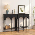 Console Table with Storage Shelf Set of 2, Retro Modern 2-Tier Entryway Table, Narrow Sofa Table with Roman-Style Legs for Living Room, Hallway, Black