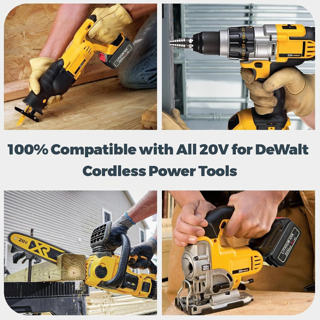6 Packs 20V 6.0Ah Battery with DCB102 2-Port Fast Charger Combo Compatible for DeWalt 20V Max Battery DCB206 DCB205 DCB207 DCB208, Compatible with DeWalt 20 Volt DCD/DCF/DCG/DCS Cordless Power Tools