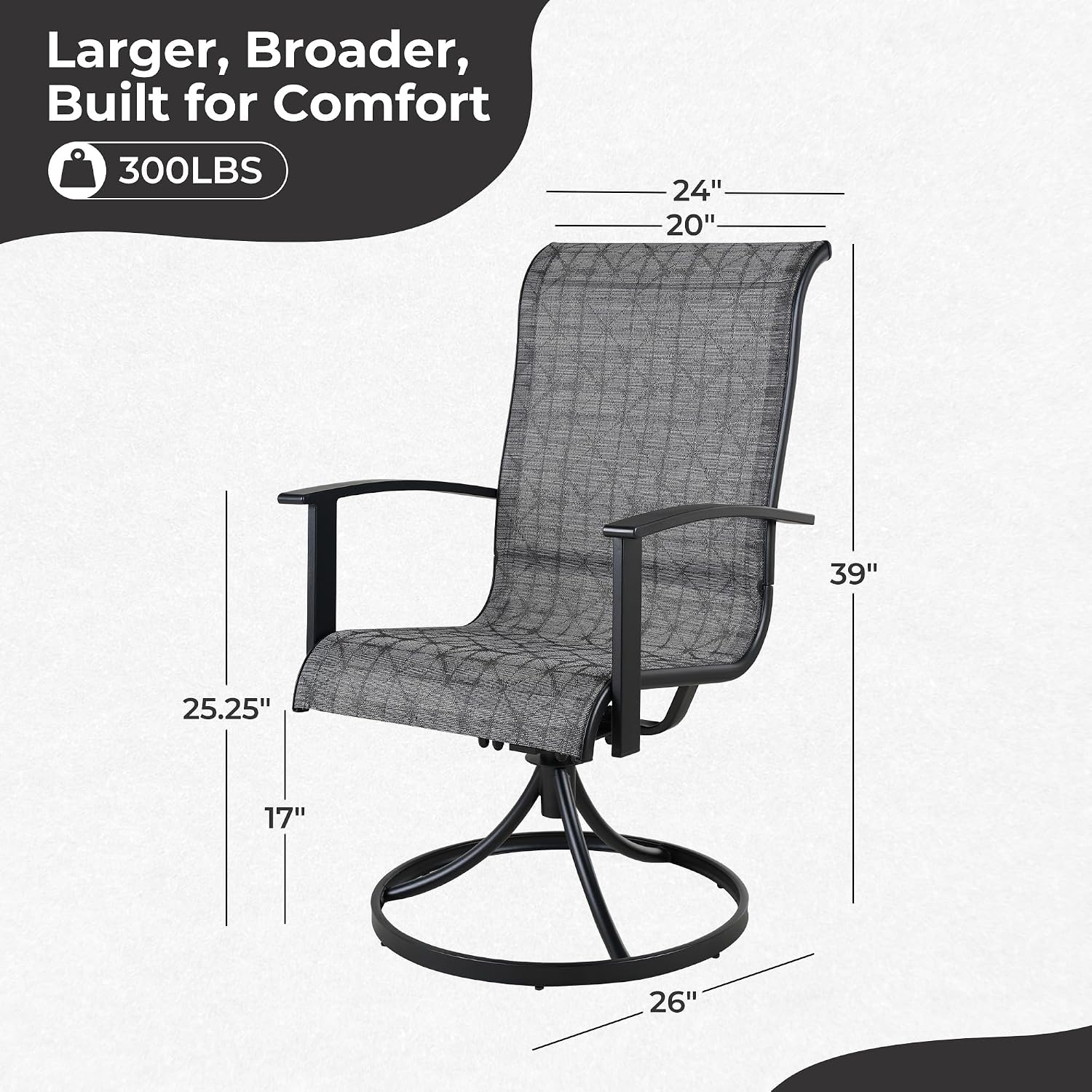 Grand patio Outdoor Swivel Dining Chairs Set of 2, 360 Degree Mesh Sling Rocker Sets for Deck, Garden Backyard, Black & Grey Plaid