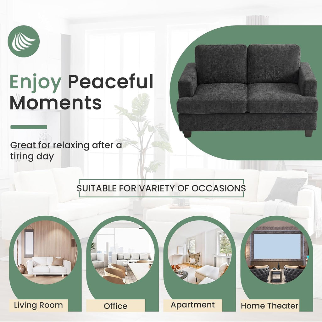 YOUDENOVA Sofa, 63' Comfy Loveseat Sofa with Deep Seats, Couch for Living Room, Modern Sleeper Couch, Dark Grey Chenille