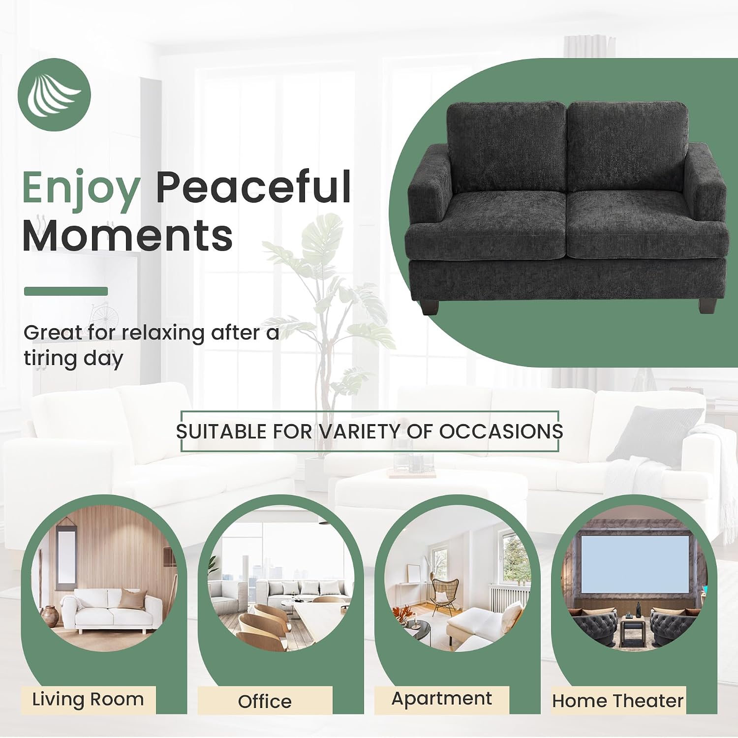 YOUDENOVA 2 Piece Set Comfy Sofa Couch, Loveseat Sofa * 2 with Deep Seats, Modern Sleeper Couch for Living Room, Dark Grey Chenille