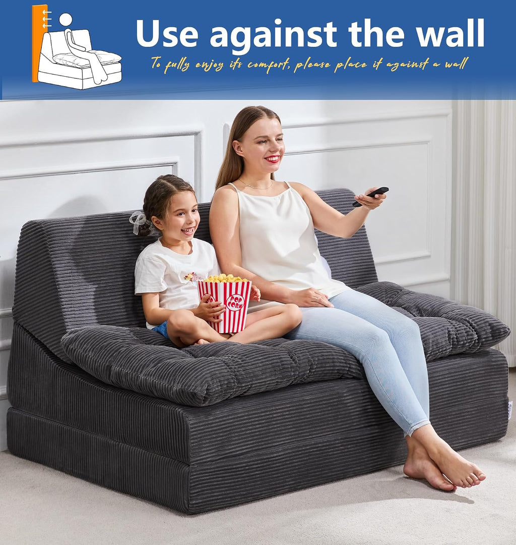 Hobestluk Sofa Couch Folding Sofa Bed Sleeper Comfy Floor Lounger Loveseat Sofa with Removable Cushion Couches Foldable Mattress for Living Room Bedroom or Office (Cordury Grey, Oversize)