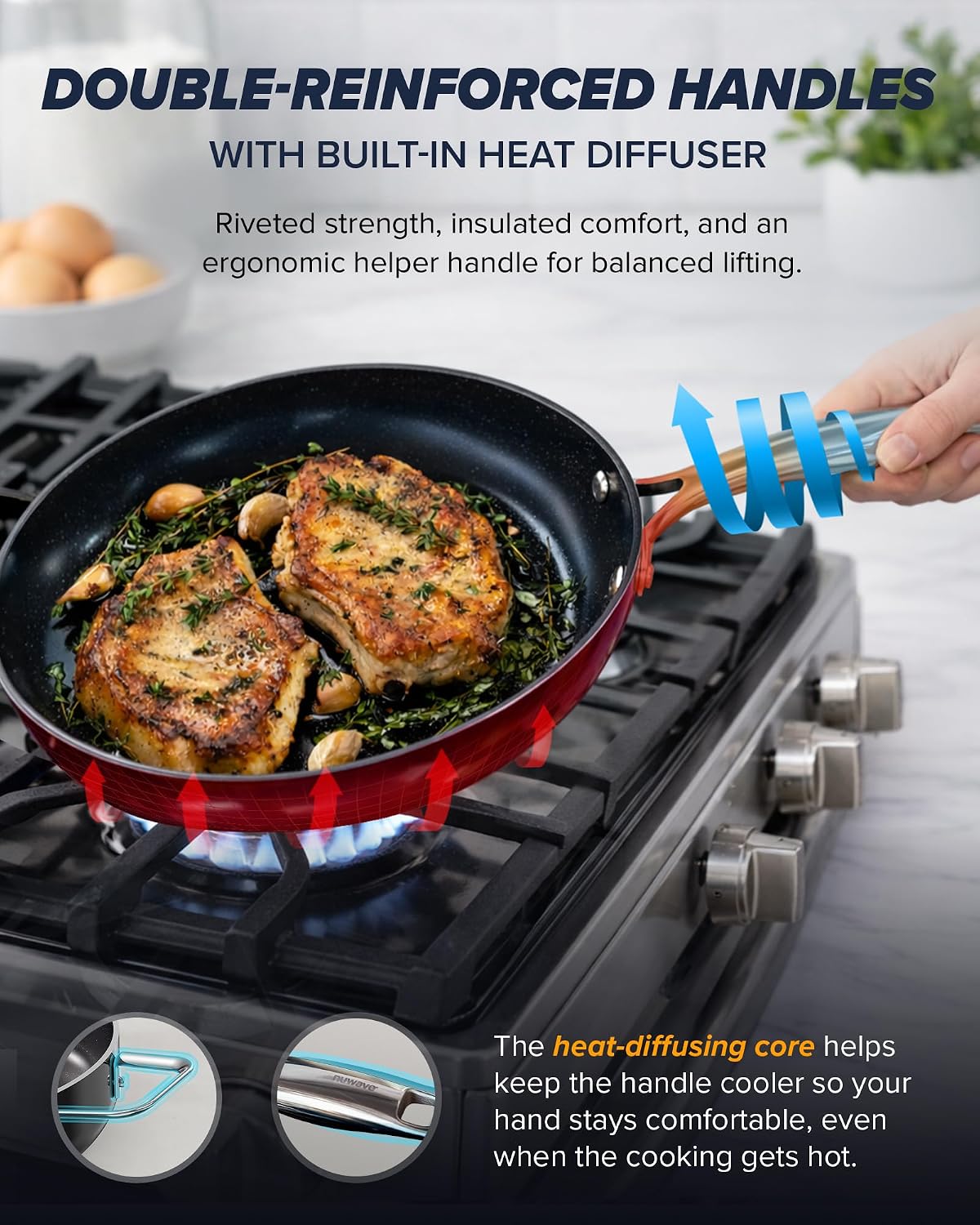 Nuwave Essential Series 5PC Ceramic Cookware Set PFAS-Free, G11 Duralon Blue Coating, Pots and Pans Set Non Stick, Diamond Scratch-Resistant,Stay-Cool Handle, Metal Lid,Induction Ready,Dishwasher Safe