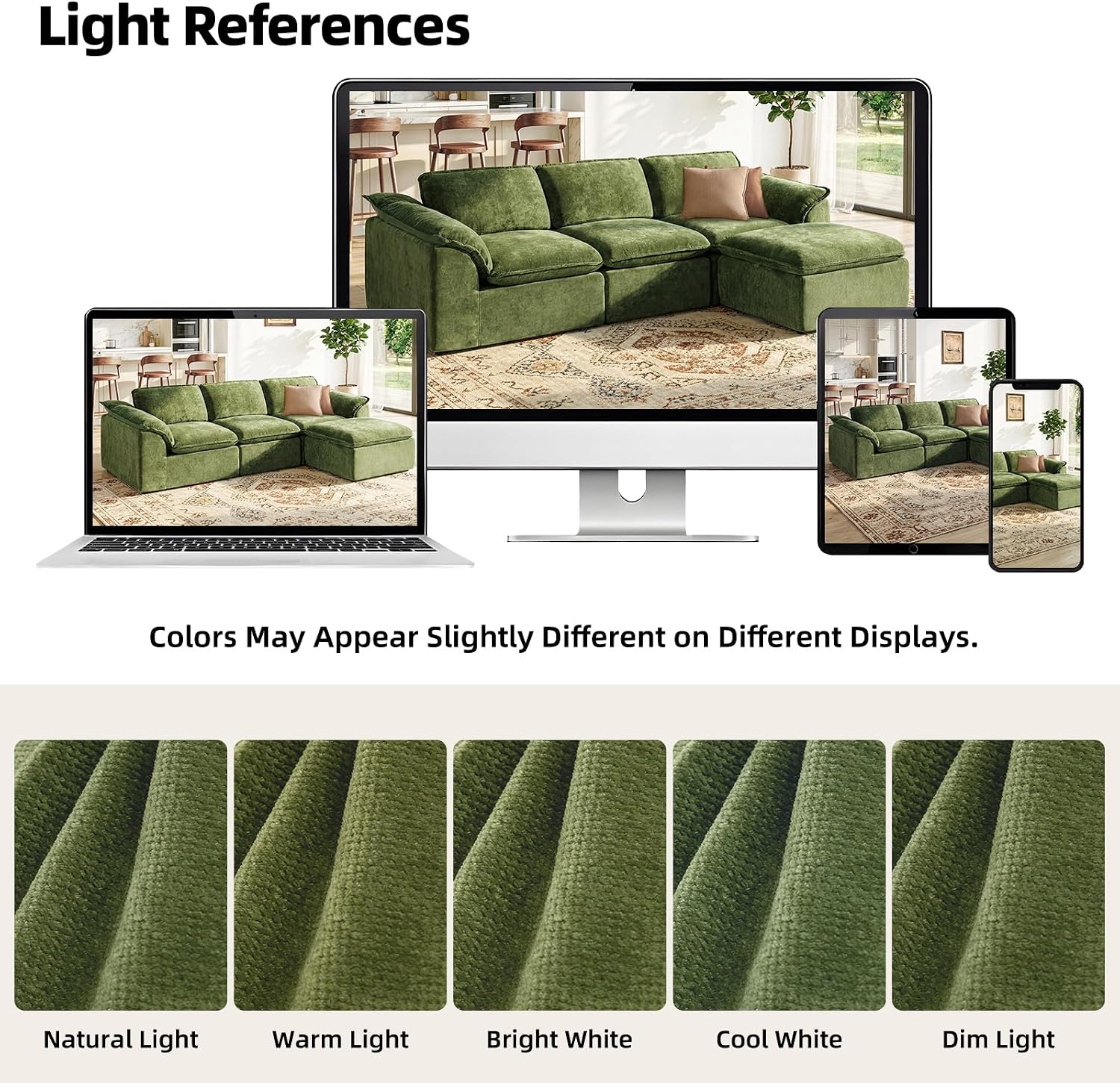 HALLYBEE 112' Cloud Couch Sectional with Padded Armrests & Moveable Ottoman Boneless Sectional Couches for Living Room Green Couch, No Assembly Required