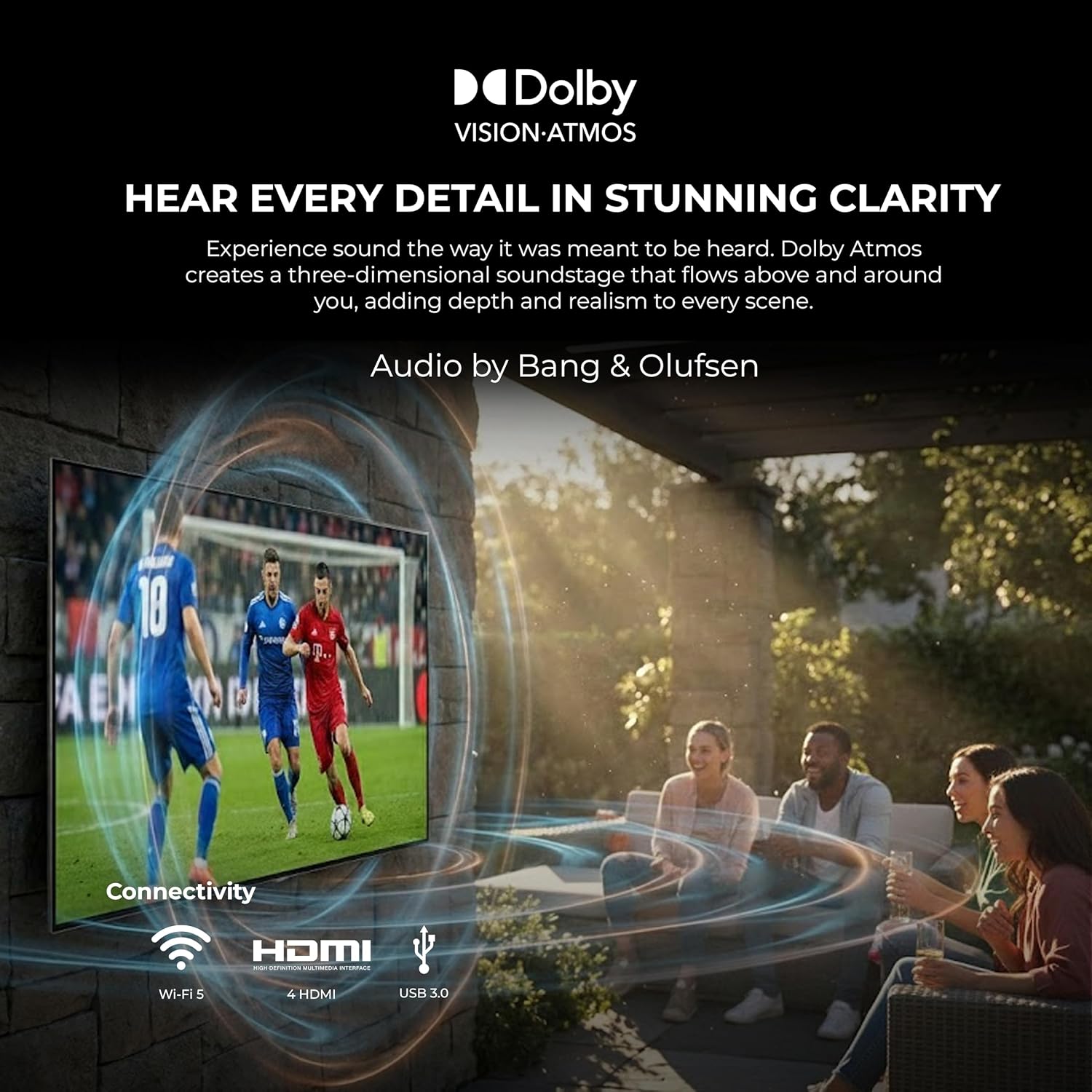 Titan G200 Mini-QLED 85 Inch Outdoor TV, Partial Sun, IP65 Smart Weatherproof TV, 4K HDR, 144 Hz, Google AI OS, 3000Nits, Wi-Fi 5, Dolby Vision&Atmos, Bang&Olufsen, Outdoor TV Cover, SlimBezel, 2YrWty