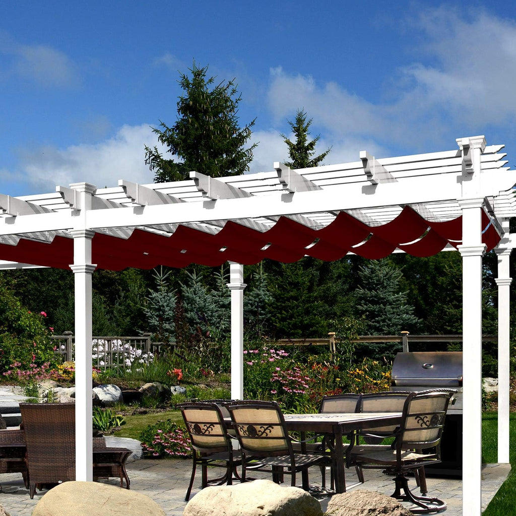 TANG 3' x 16' Waterproof Pergola Shade Cover Retractable Sun Shades Outdoor Patio Pergolas Canopy Replacement Pergola Kit, Wave Shade Sail with Hardware Wire Cable, Red