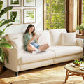 Welzona 83' Couches for Living Room, Teddy Sofa Couch, Comfy Sofas for Living Room, Tool-Free Setup Loveseat Sofa, All-Wood Love Seat Couches, Small Couch 2 Pillows Included, Cream White