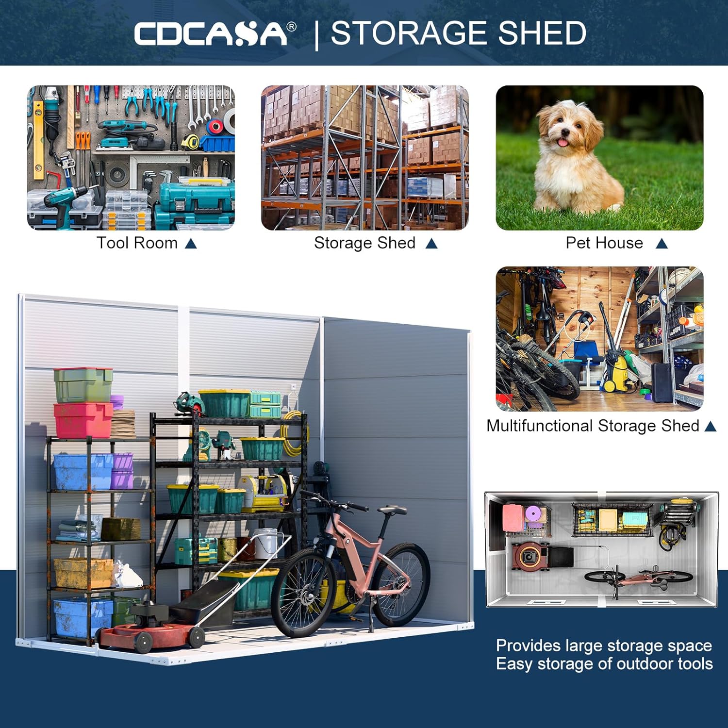 CDCASA 4x8 FT Resin Lean to Shed, Waterproof Outdoor Storage Sheds with Floor Included & Lockable Door & Window, Outside Plastic Tool Shed for Backyard, Patio,Garden, Poolside,Sloped Roof, Grey