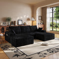 108' U-Shape Modular Sectional Cloud Couch with Ottoman, Deep Seat Boneless Couch with Oversized Chaise Lounge, Comfy Flannel Fabric Sofa for for Living Room Bedroom Apartment Game Room Basement
