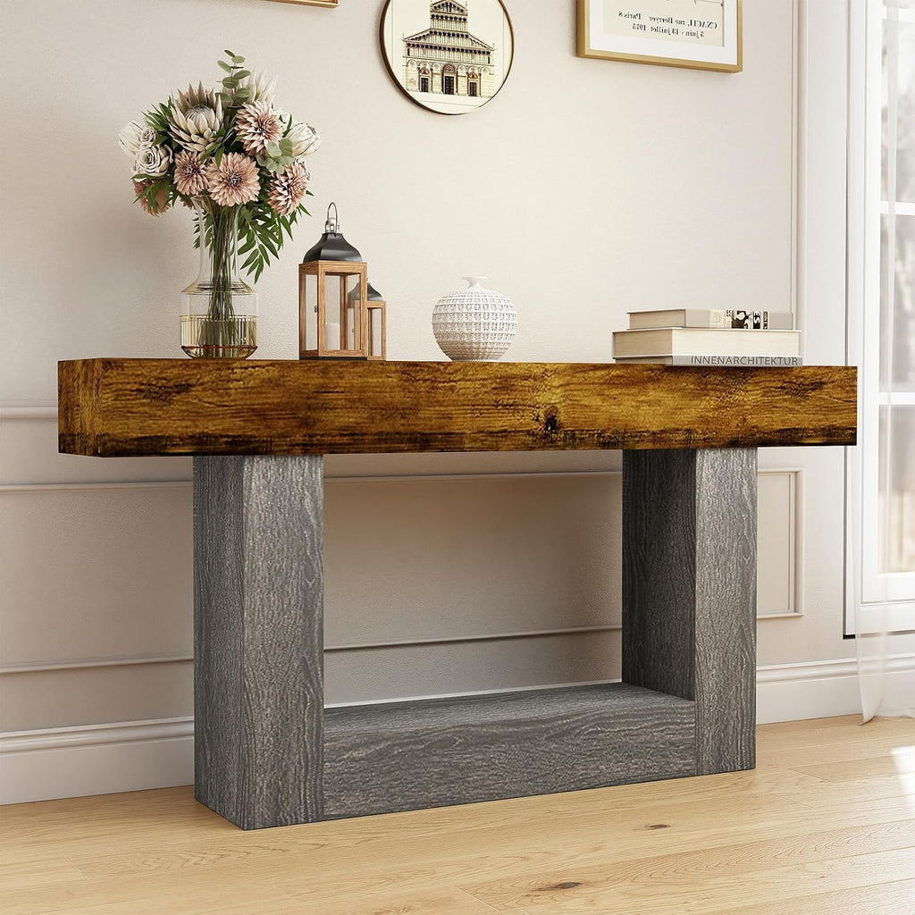 Spaco 63'' Long Console Table,2 Tier Farmhouse Entryway Table Sofa Table with Storage,Wood Behind Couch Table for Living Room, Hallway,Foyer
