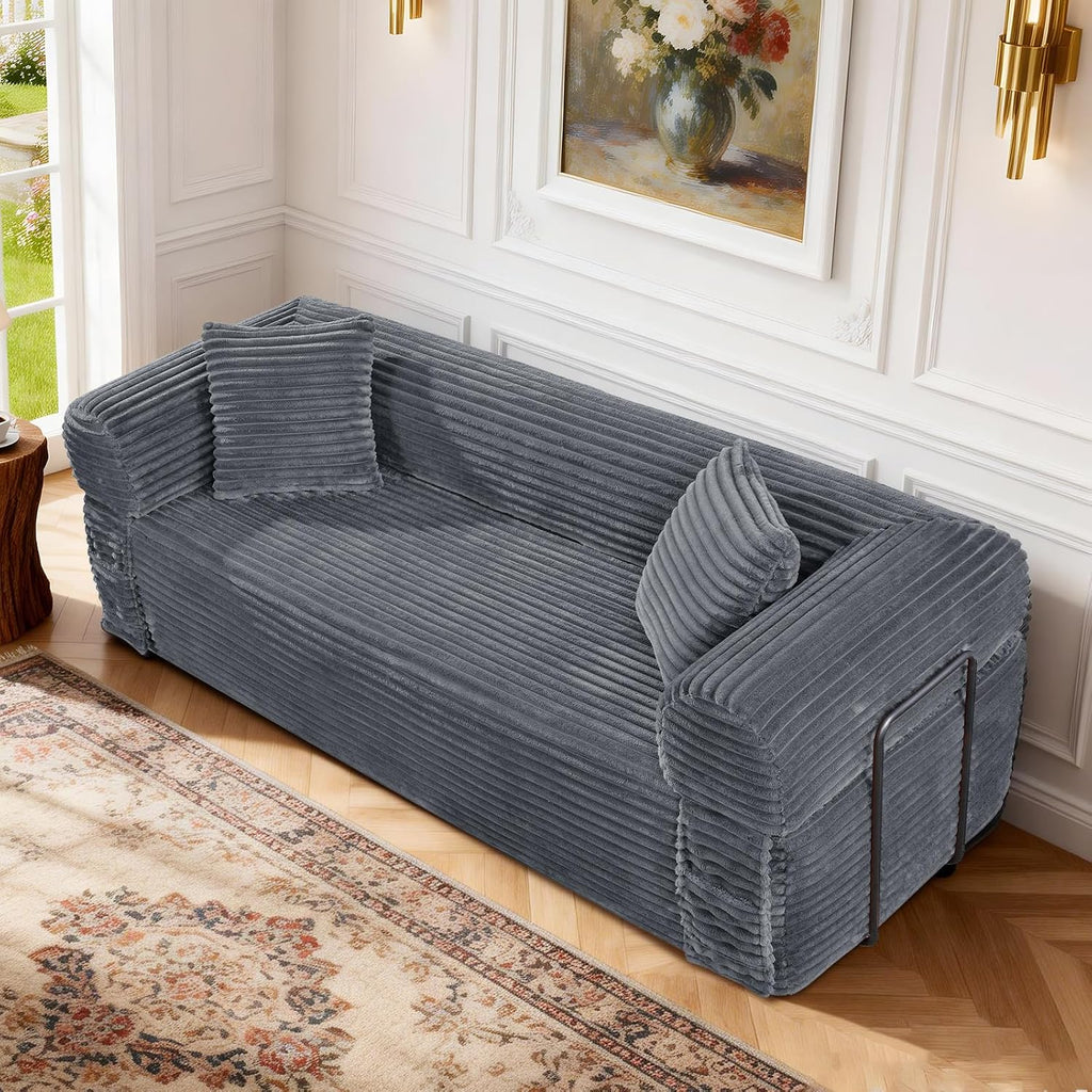 3 Seater Sofa Couch for Living Room (Gray, 30' D + 2 Pillows +Fixed-Shape Frame)