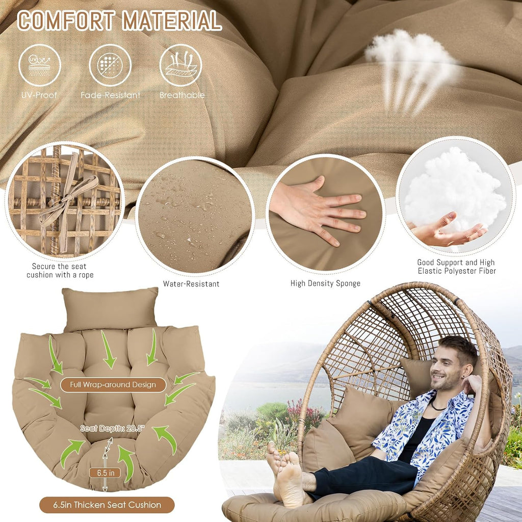 RADIATA Egg Chair with Footrest, Wicker Patio Lounger with Ottoman, Oversized Rattan Egg Shaped Chair with Leg for Indoor Outdoor Patio Balcony Garden (Brown)
