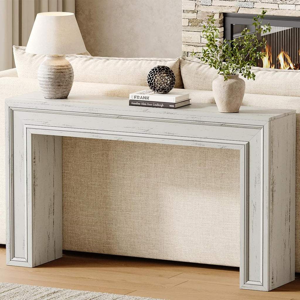Rresyet 55 Inch Long Console Table, Sofa Table Behind Couch, Entryway Table, Farmhouse Entryway Table for Entrance, Hallway, Living Room (White)