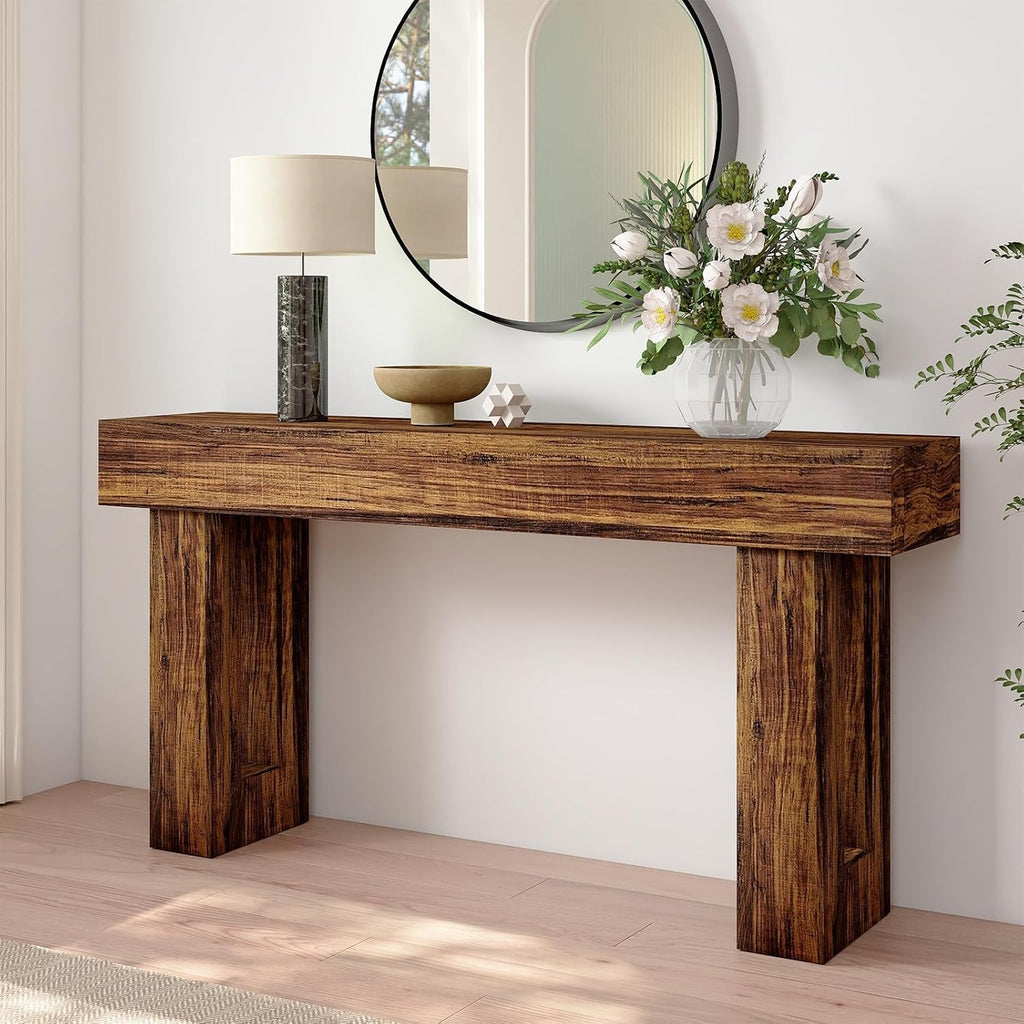 Spaco 63'' Long Console Table,2 Tier Farmhouse Entryway Table Sofa Table with Storage,Wood Behind Couch Table for Living Room, Hallway,Foyer (Dark Brown)