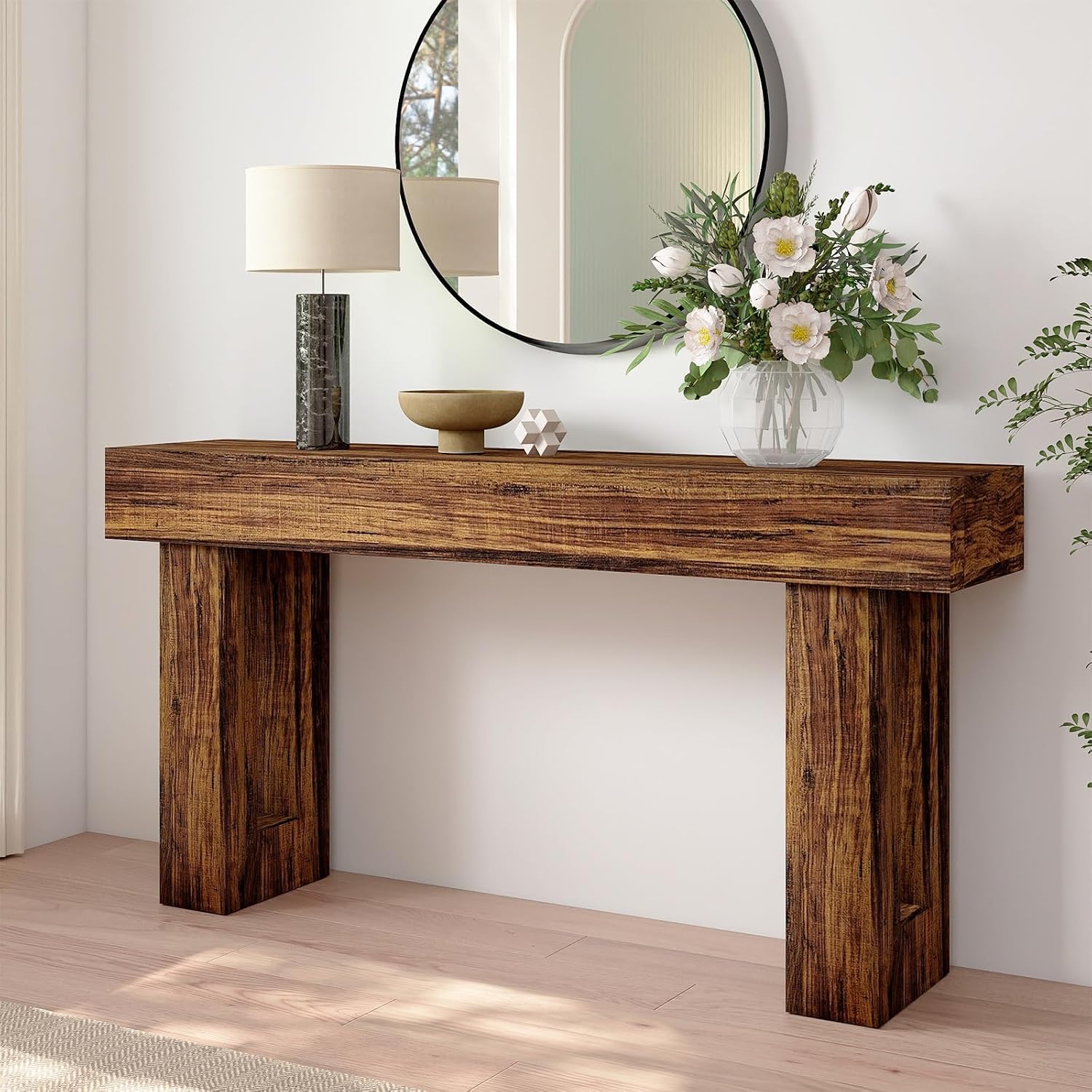 Spaco 63'' Long Console Table,2 Tier Farmhouse Entryway Table Sofa Table with Storage,Wood Behind Couch Table for Living Room, Hallway,Foyer (Dark Brown)