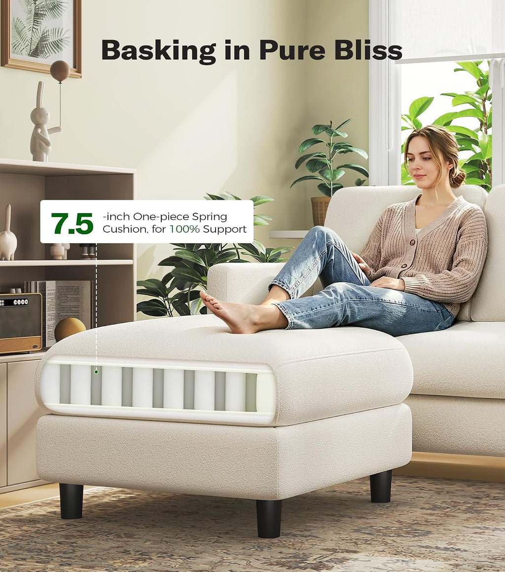 Welzona Loveseat, 51' Small L Shaped Couch, Comfy Teddy Love Seat with Ottoman Set, Tool-Free Setup Loveseat Sofa with Ottoman, All-Wood Small Sofa Couch for Bedroom, Couch for Living Room, Beige