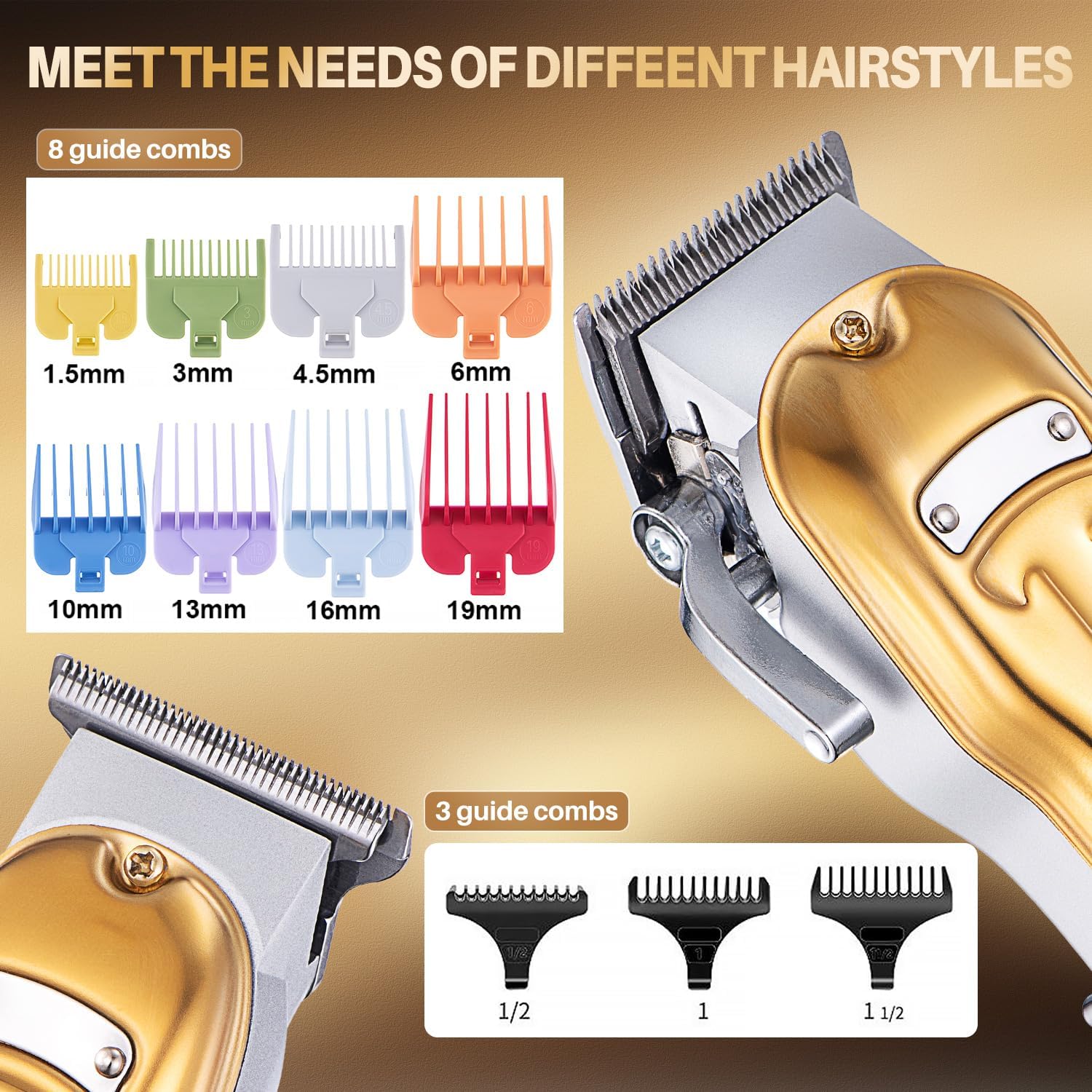 Roziapro Professional Hair Clippers for Men Zero Gapped T-Blade Trimmer Cordless Nose Hair Trimmer Electric Foil Shaver Rechargeable Hair Grooming Set with LED Display (Gold)