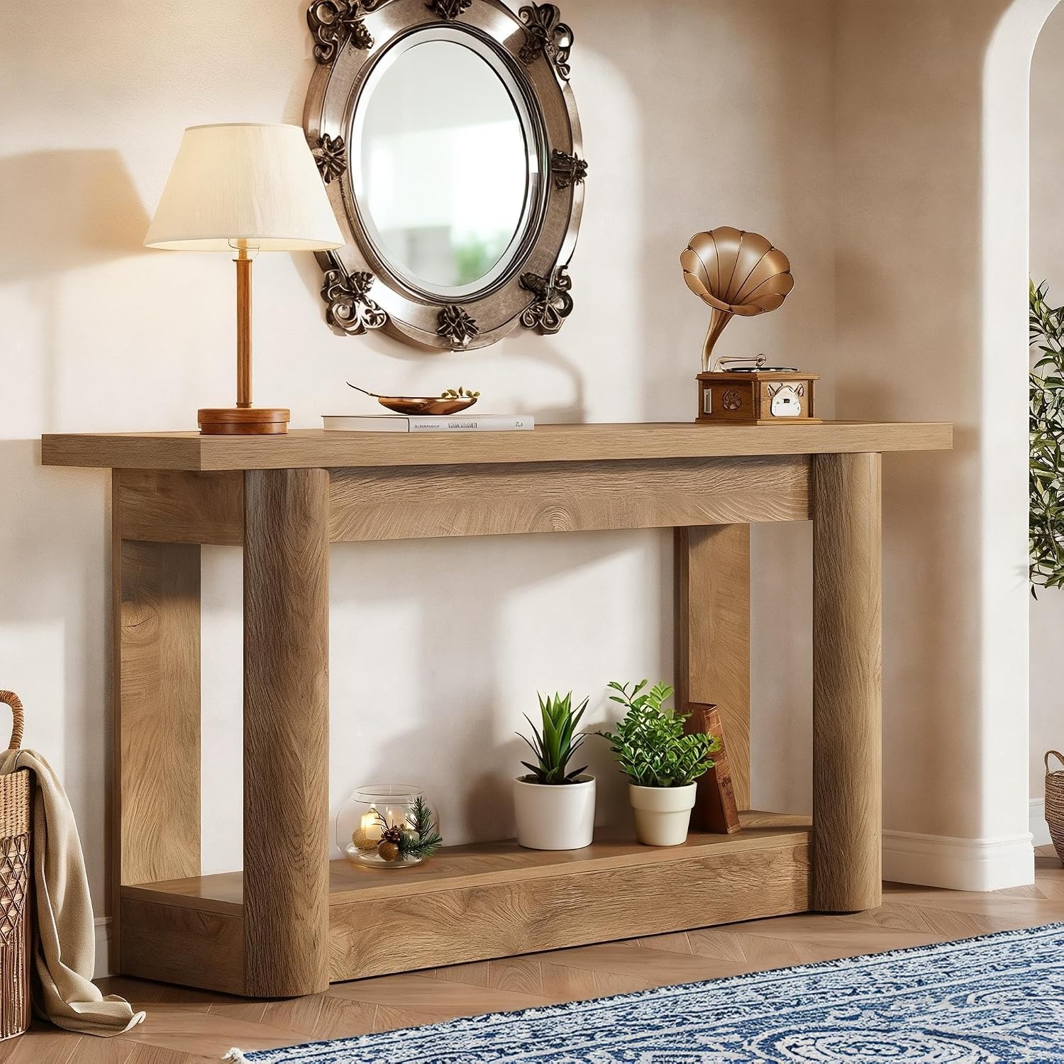 Tribesigns 63' Narrow Console Table, 2-Tier Storage Long Entryway Table, Sofa Foyer Furniture for Living Room, Entrance, Hallway, Light Brown