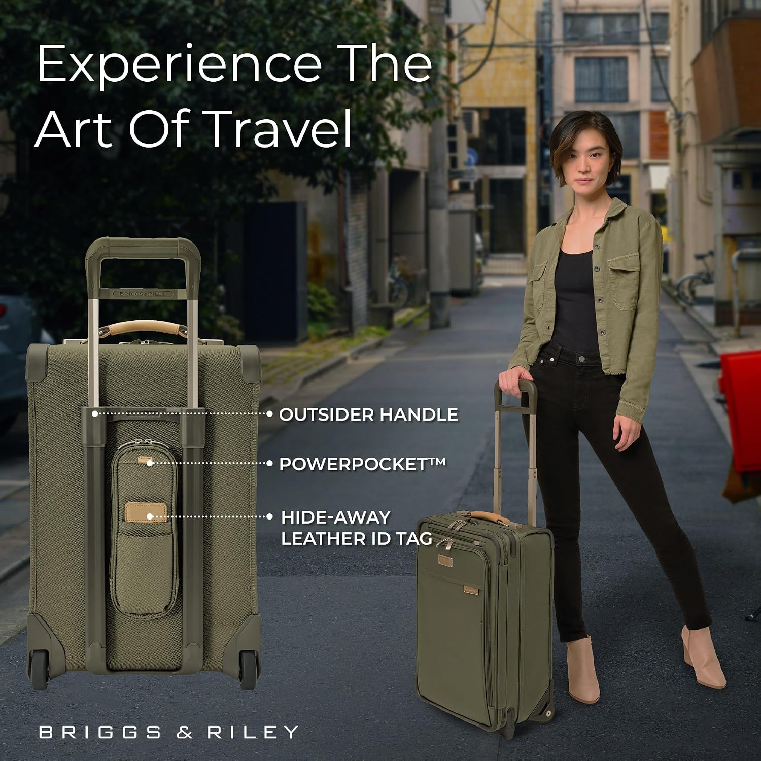 Briggs & Riley Essential 22' 2-Wheel Expandable Carry On - Luggage for Travel, Suitcases with Wheels, Softside Rolling Bag for Men & Women, Self-Repairing Zipper - Baseline Collection, Olive