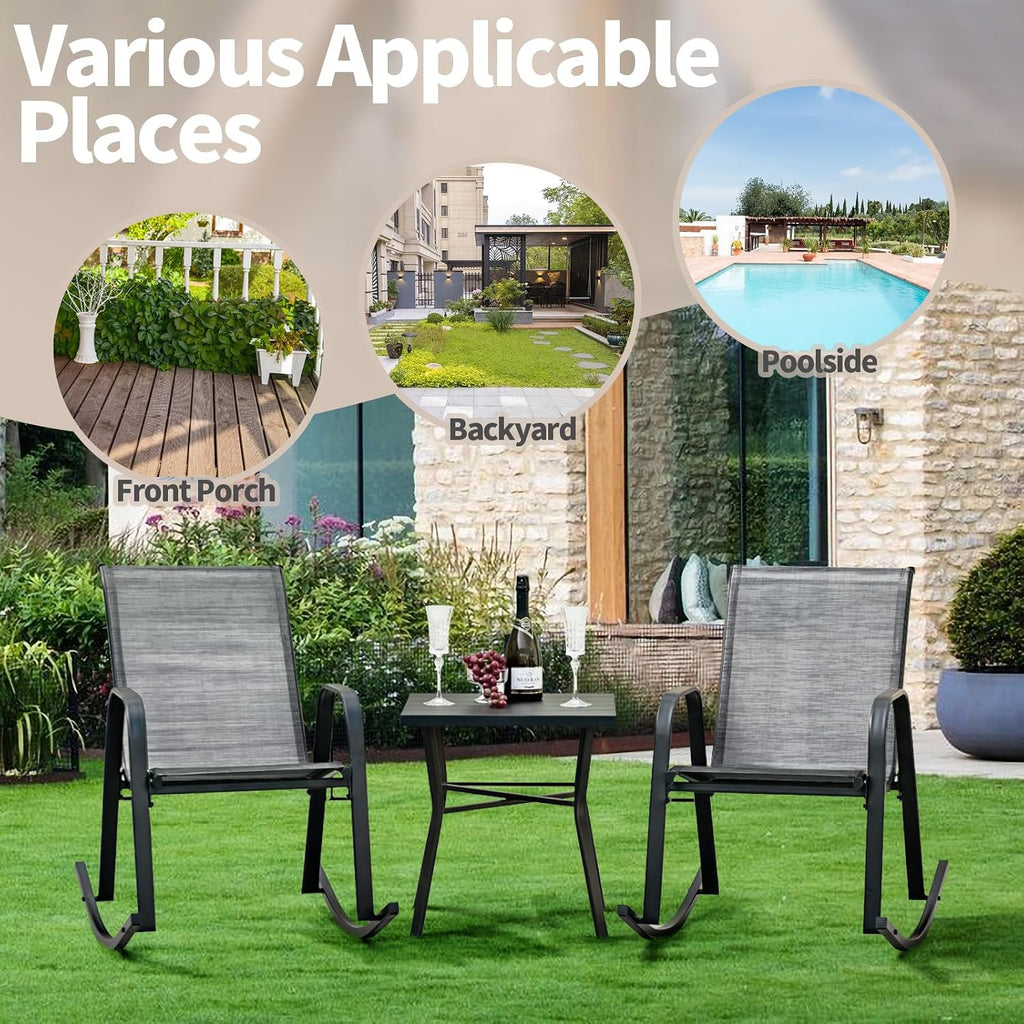 Tangkula Patio Rocking Chair Set of 4, Outdoor Ergonomic Rockers with Breathable Fabric Seat, Gentle Rocking Function, Sturdy Metal Rocker for Front Porch, Backyard, Garden