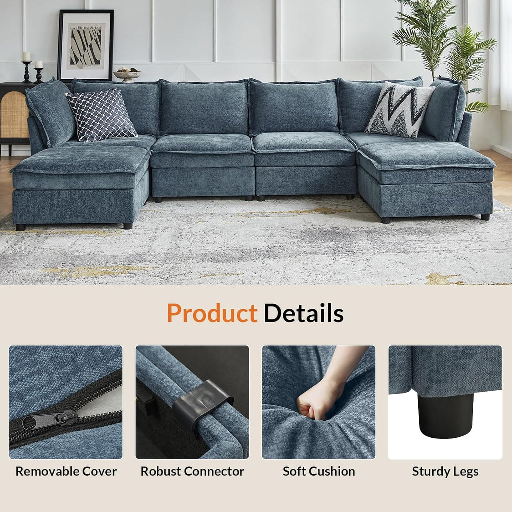 HULALA HOME Storage Ottoman for Sectional Sofa Couch, Blue