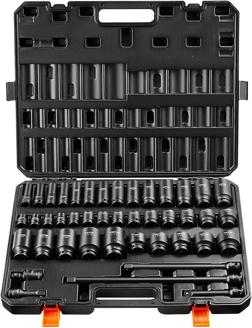 VEVOR Impact Socket Set 1/2' Socket Set 43 Piece Deep & Shallow SAE 3/8' to 1-1/2', 6 Point Cr-Mo Alloy Steel for Auto Repair, Easy-to-Read Size Markings, Rugged Construction, Storage Case