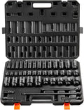 VEVOR Impact Socket Set 1/2' Socket Set 43 Piece Deep & Shallow SAE 3/8' to 1-1/2', 6 Point Cr-Mo Alloy Steel for Auto Repair, Easy-to-Read Size Markings, Rugged Construction, Storage Case