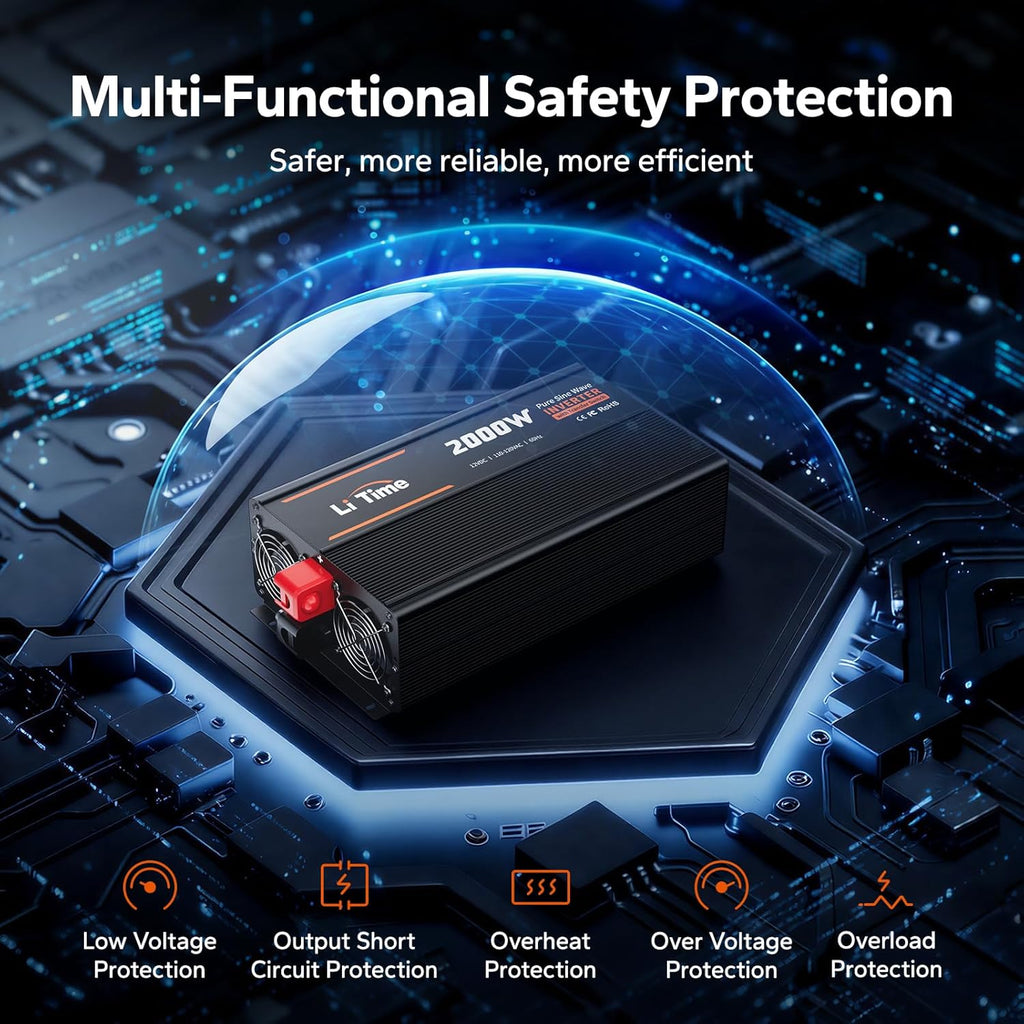 Litime 2000W Pure Sine Wave Power Inverter with ATS Transfer Switch, 12V DC to 120V AC Converter, 4000W Peak, Remote LCD Controller, USB & Type-C for RV, Truck, Home, Camping