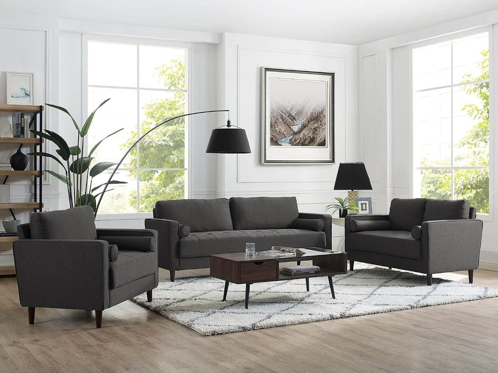Studio Living® Lexington 39.4' Arm Chair, Mid-Century Modern, Pocket Coil Comfort, Easy Assembly, Woven Fabric, Heather Grey