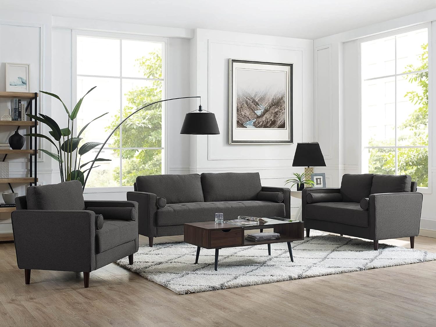 Studio Living® Lexington 39.4' Arm Chair, Mid-Century Modern, Pocket Coil Comfort, Easy Assembly, Woven Fabric, Heather Grey