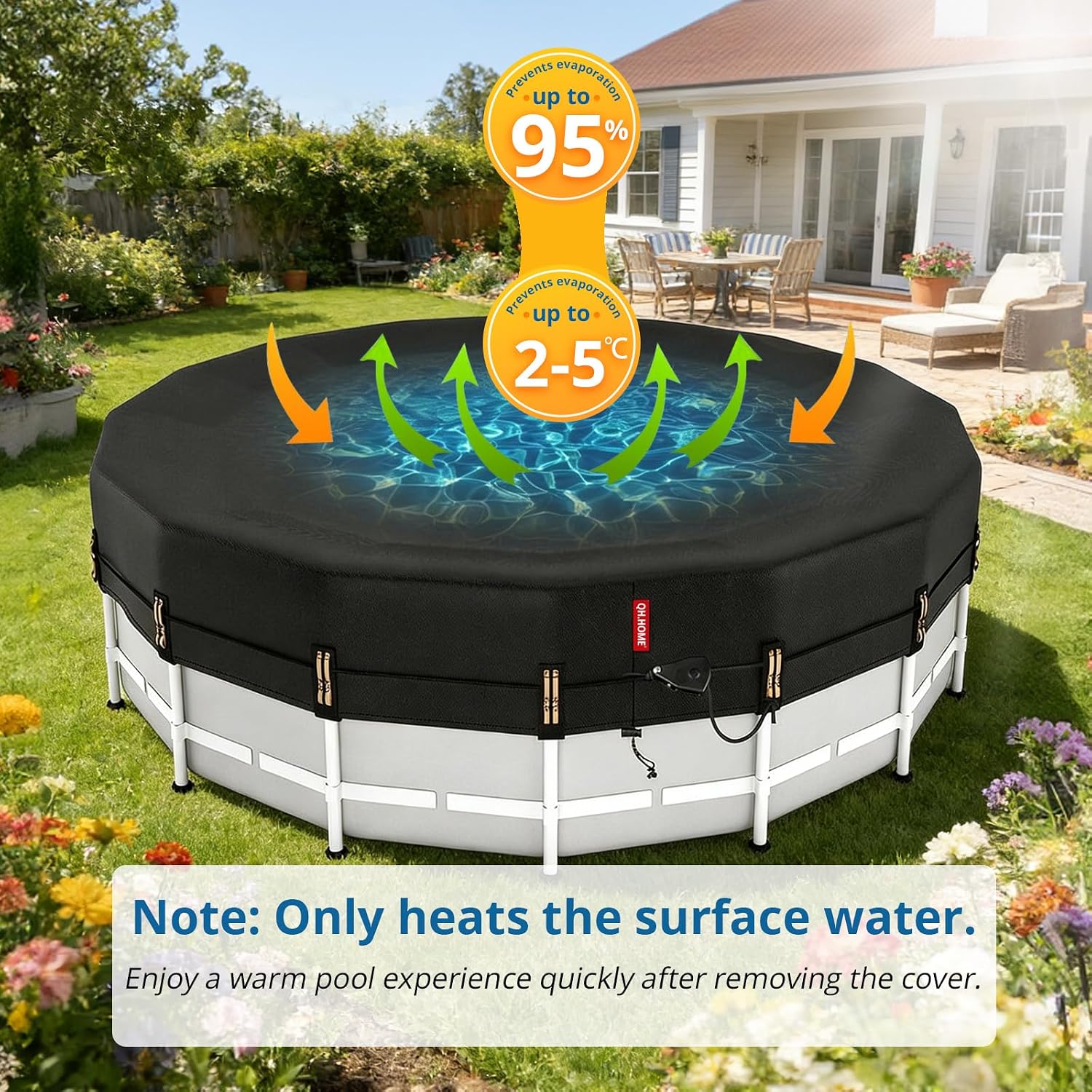QH.HOME 33ft Round Pool Cover,[Ultimate Windproof & Tear-Resistant Fabric],Snug Fit with Patented Ratchet & Weight Rings,Solar Pool Cover for Above Ground Pools, Blocks Leaves &Waterproof