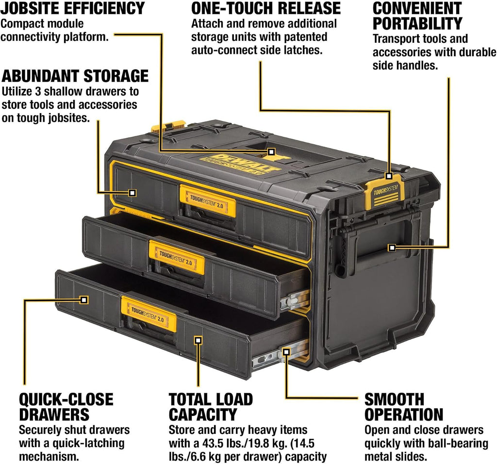 DEWALT TOUGHSYSTEM 2.0 Tool Organizer and Storage 3 Drawer Unit (DWST08330)