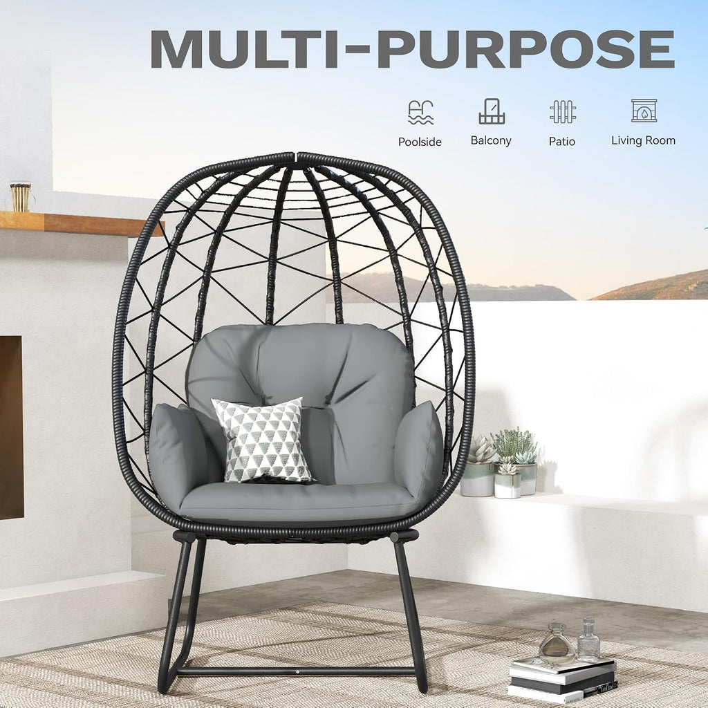 DWVO Egg Basket Chair Patio Chair with Stand Anti-Slip All-Weather Poratble Wicker Egg Lounger Chair for Indoor Outdoor 330LBS (Gray)