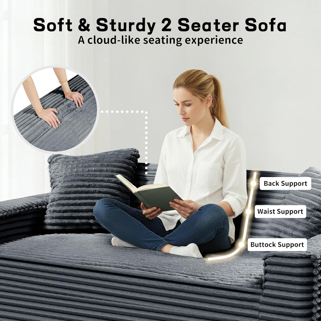 3 Seater Sofa Couch for Living Room (Gray, 38' D + 2 Pillows)