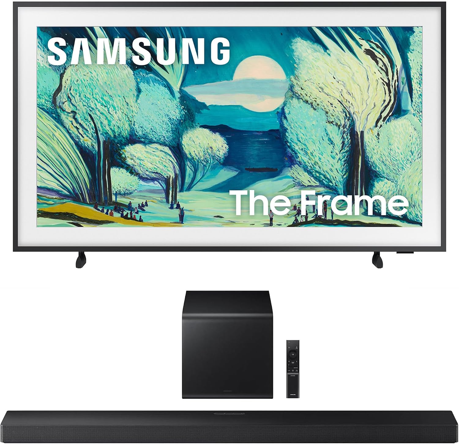 Samsung QN43LS03FAFXZA 43 Inch The Frame QLED 4K Art Mode Vision AI Smart TV with a Samsung HW-QS700F 3.1.2 Ch Dolby Atmos Soundbar and Subwoofer (2025)