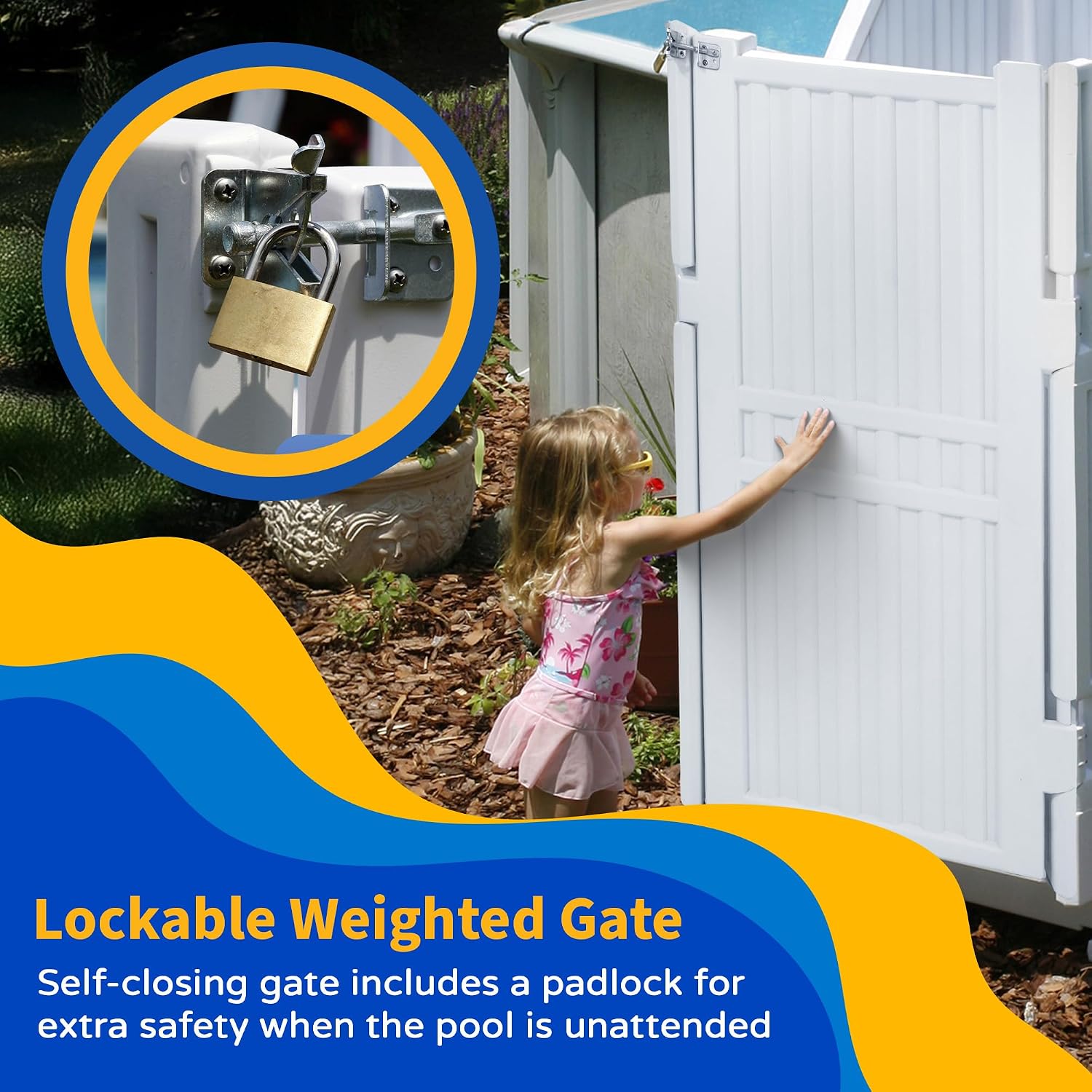 Blue Wave Easy Pool Entry System for 48 to 54-in Deep Above Ground Pools – Secure Pool Steps & Ladder Set w/Lockable Gate, Rust-Resistant Vinyl, Handrails, Anti-Entrapment Barrier – 350-lbs Cap.