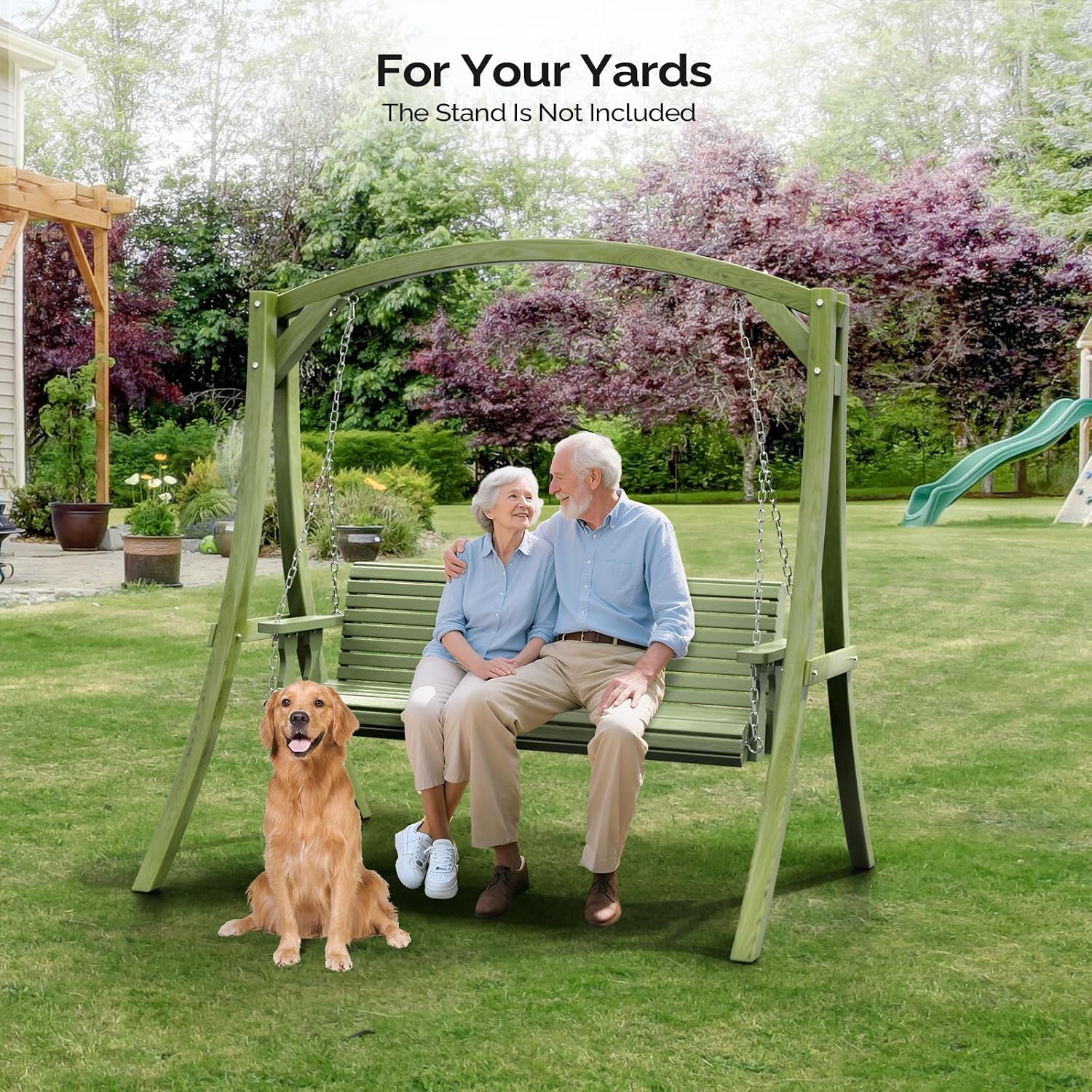 VINGLI 6.7FT Porch Swing Frame, 1000LBS Heavy Duty A-Frame Wooden Porch Swing Stand with Curved Arc Top for 5FT Porch Swing, Large Swing Hanger for Garden, Patio, Backyard & Indoor, Green