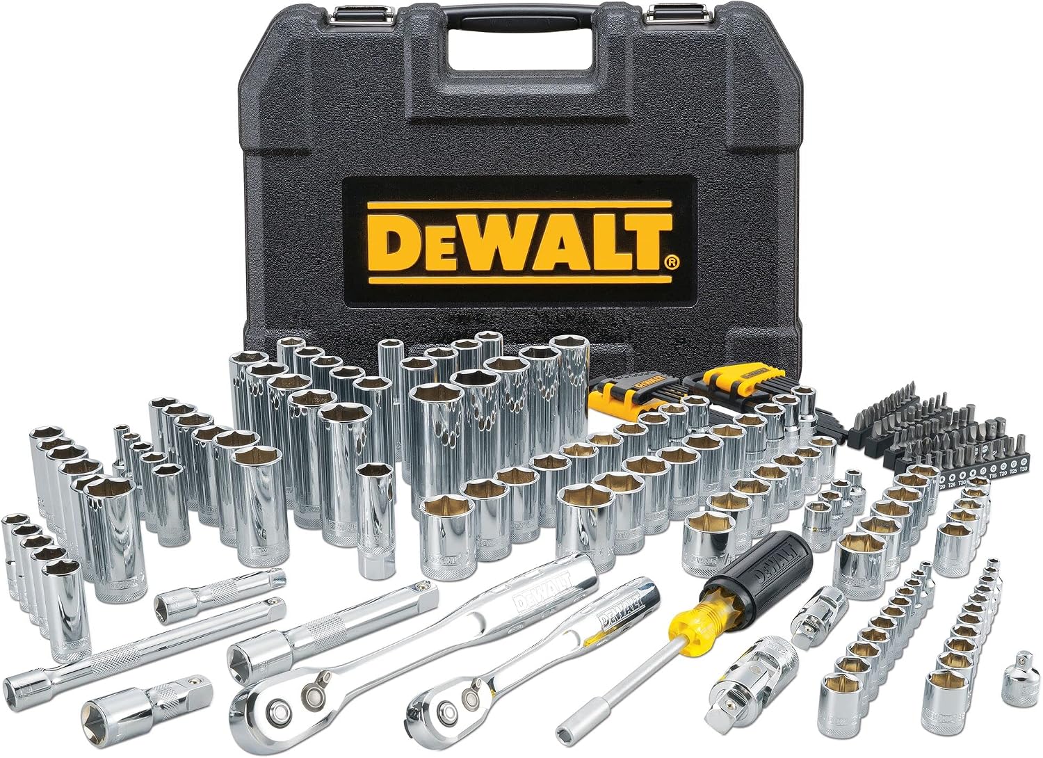 DEWALT Mechanics Tool Set, 1/4', 3/8', 1/2' Drive Tools, Sockets and Ratchets, 200 Piece (DWMT45007)