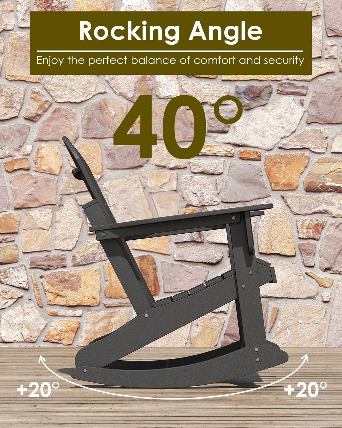 GREENVINES Adirondack Rocking Chairs Set of 2 | HDPE Plastic | Porch Rocker | Chair for Patio Outdoor Deck | All Weather | Black