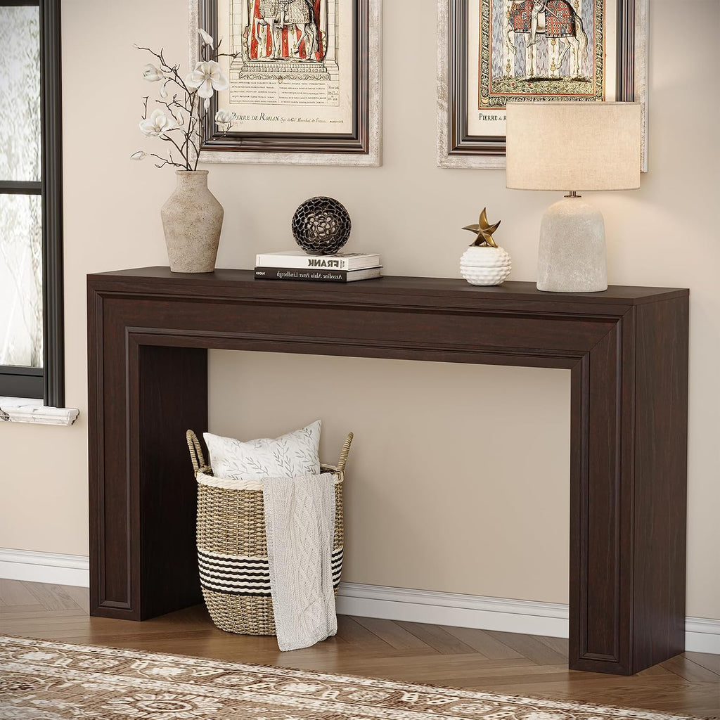 Rresyet 55 Inch Long Console Table, Sofa Table Behind Couch, Entryway Table, Farmhouse Entryway Table for Entrance, Hallway, Living Room (Cherry)
