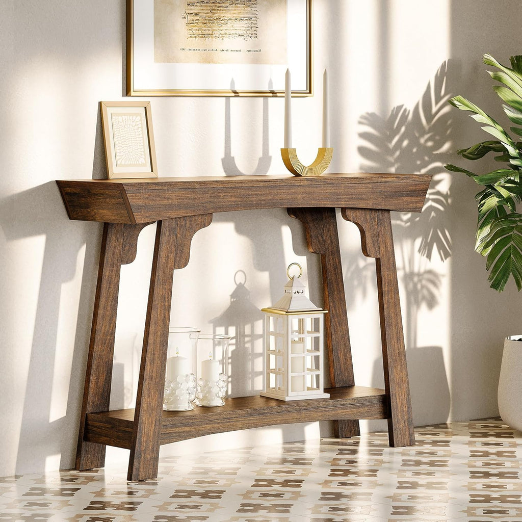 LITTLE TREE 41-Inch Console Table with Storage, 2-Tier Sofa Table Behind Couch, Farmhouse Entryway Table for Living Room, Hallway (Rustic Brown)
