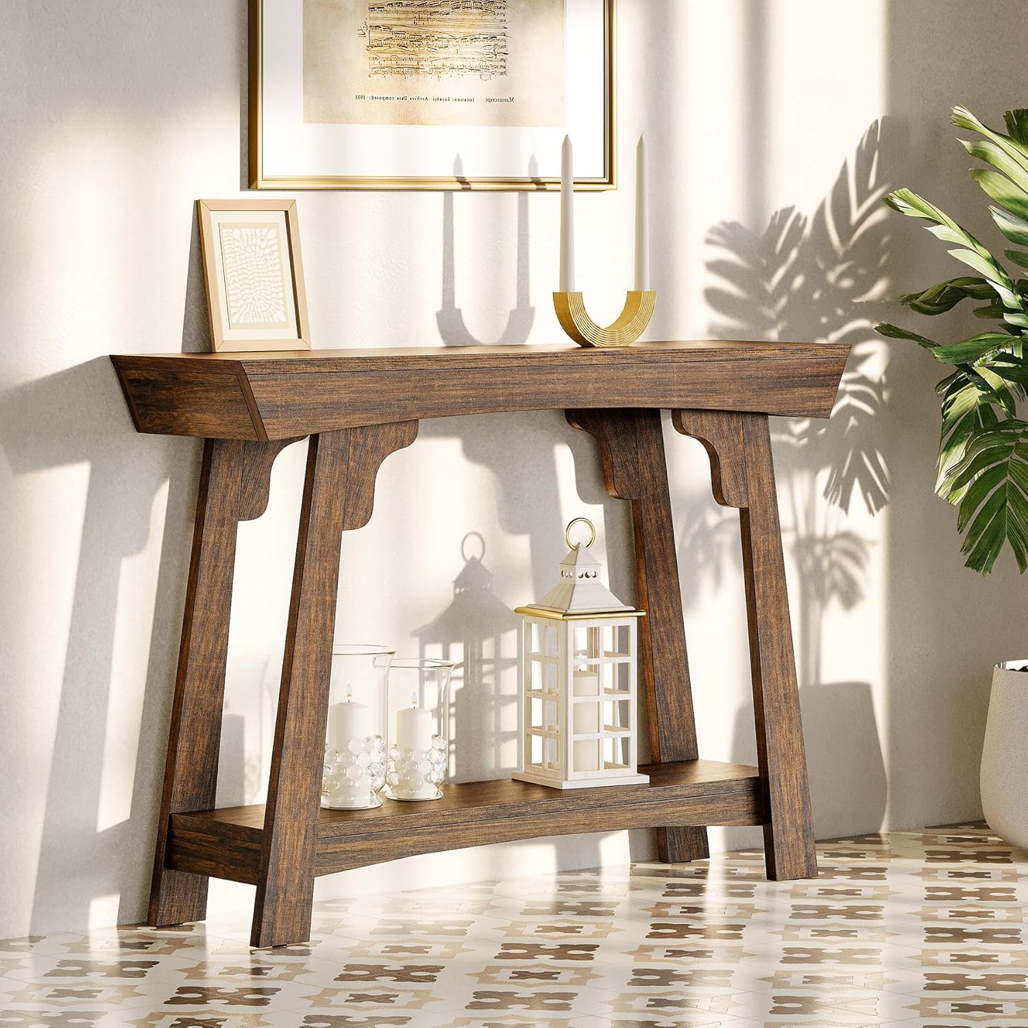 LITTLE TREE 41-Inch Console Table with Storage, 2-Tier Sofa Table Behind Couch, Farmhouse Entryway Table for Living Room, Hallway (Rustic Brown)