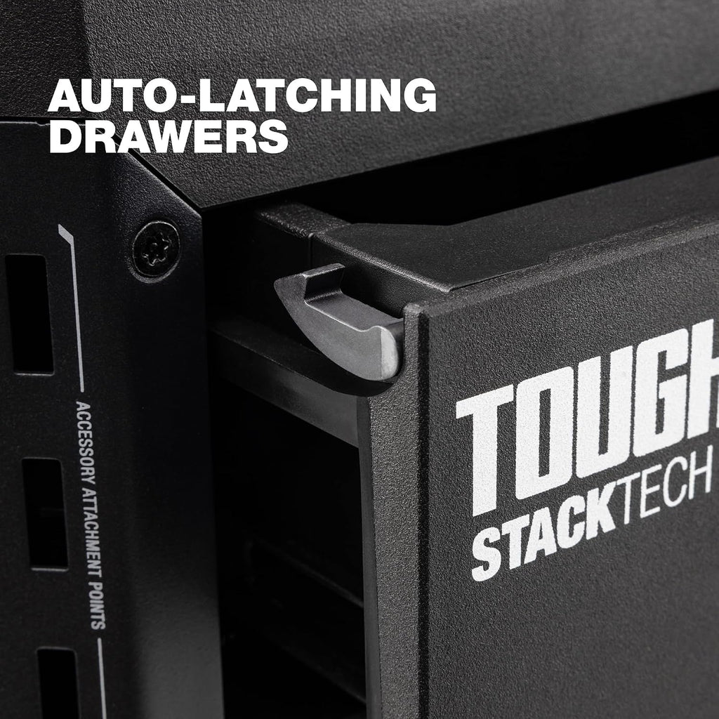 ToughBuilt StackTech XL 3 Drawer Tool Box, Heavy-Duty Portable Tools Chest, 50 lb Capacity - Stackable Toolbox Storage Organizer with 22 Dividers, Auto-Latching Drawers and Accessory Rails