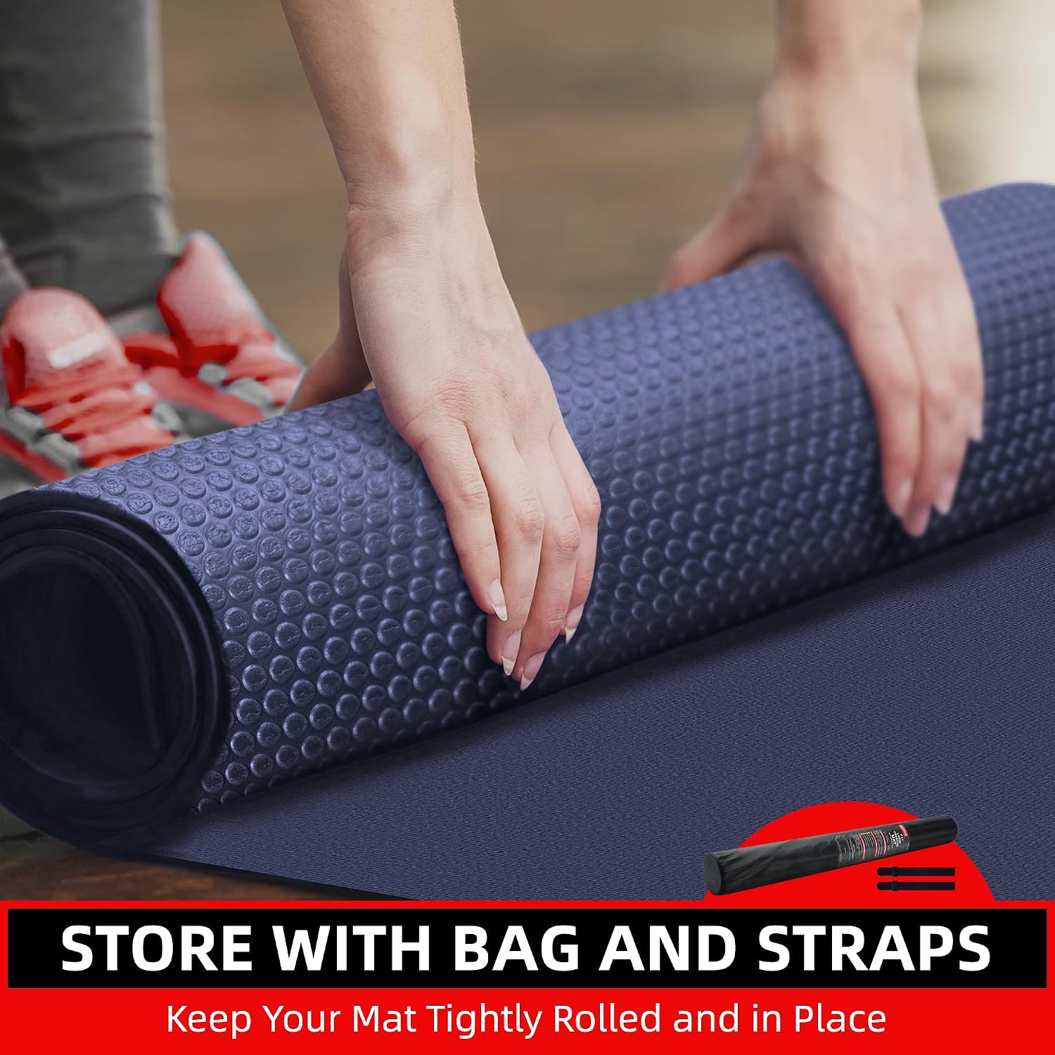 GymCope Large Exercise Mat for Home Workout,12'x6'/10'x6'/9'x6'/8'x6'/7'x5'/6'x4' (7mm) Extra Thick Workout Mat, High-Density Gym Mat for Cardio, Jump Rope, MMA, Weights (Shoe-Friendly)