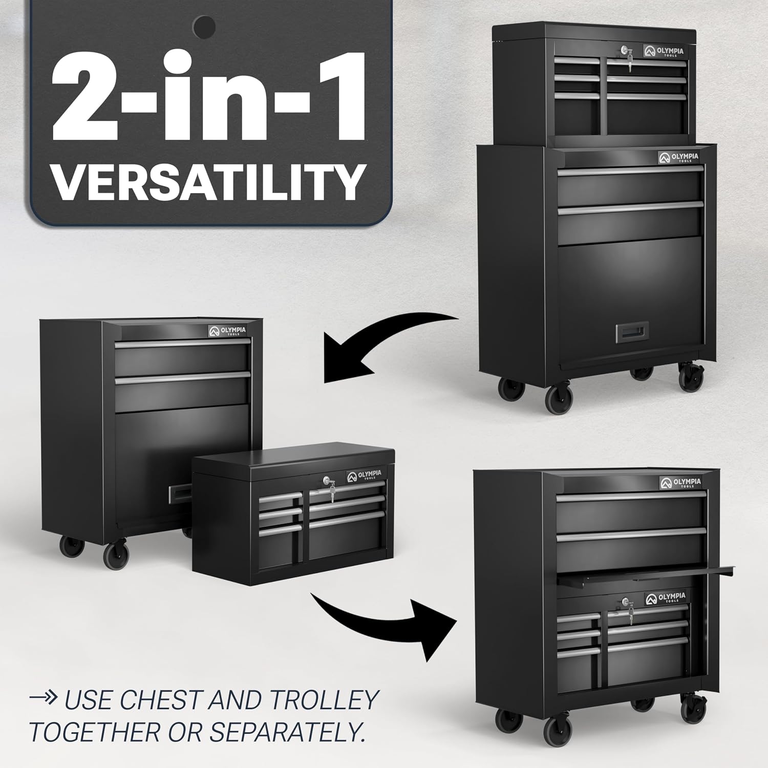 Olympia Tools Tool Chest Cabinet with Drawer - Tool Box with Ball Bearing Fully Extendable Drawers Garage Storage Tools & Equipment (26.5IN Combo Rolling Tool Chest)