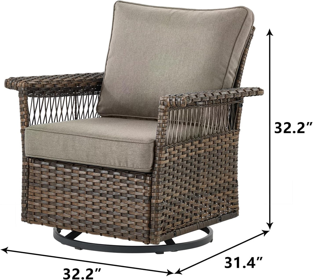 Outdoor Patio Rocking Swivel Chairs - 2PC Wicker Patio Furniture Rocker Chair Set,Rattan Glider Chair with Sturdy Frame,All-Weather PE Wicker and Cushions for Deck Porch Balcony(Brown/Grey)